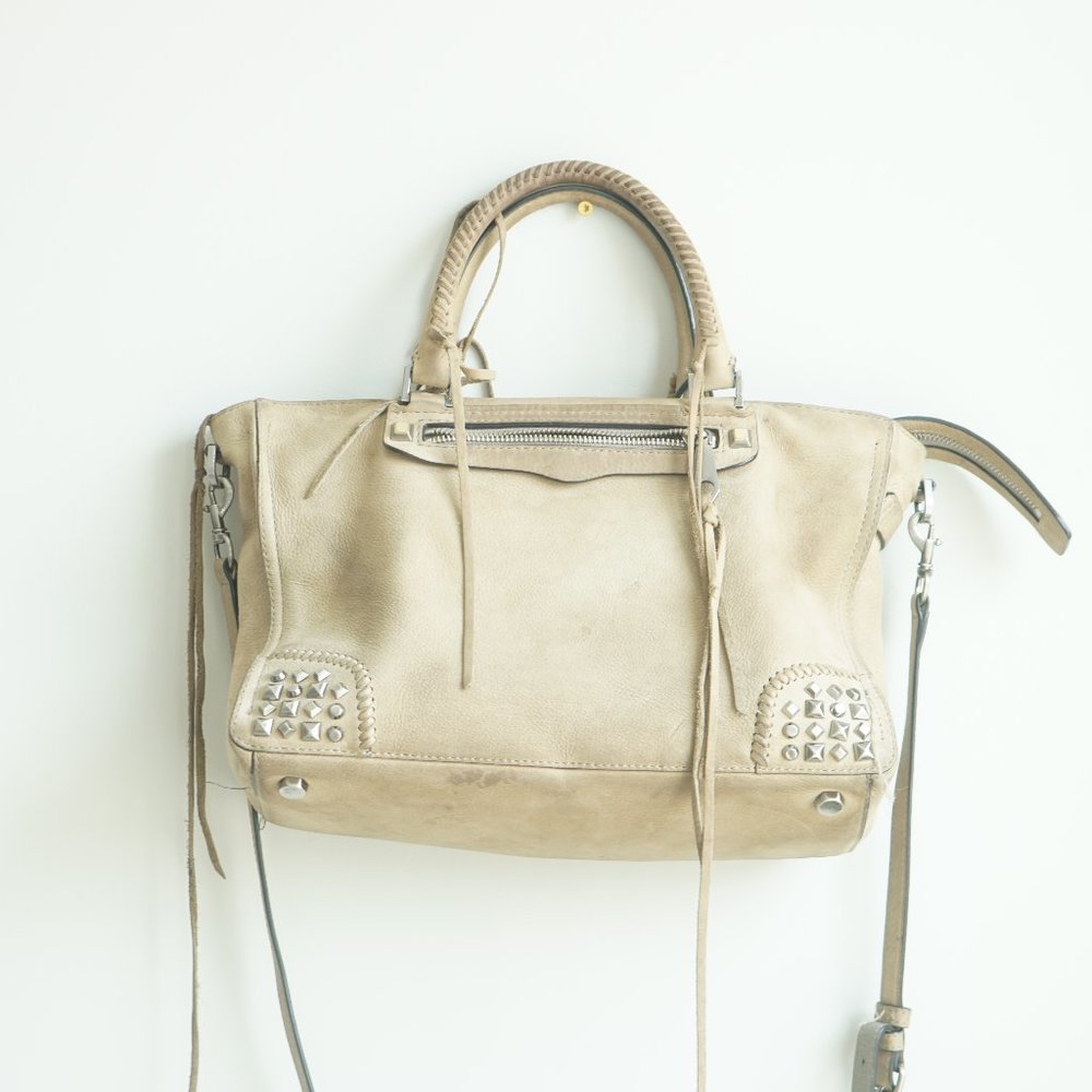 Regan Studded Tan Suede Leather Satchel
